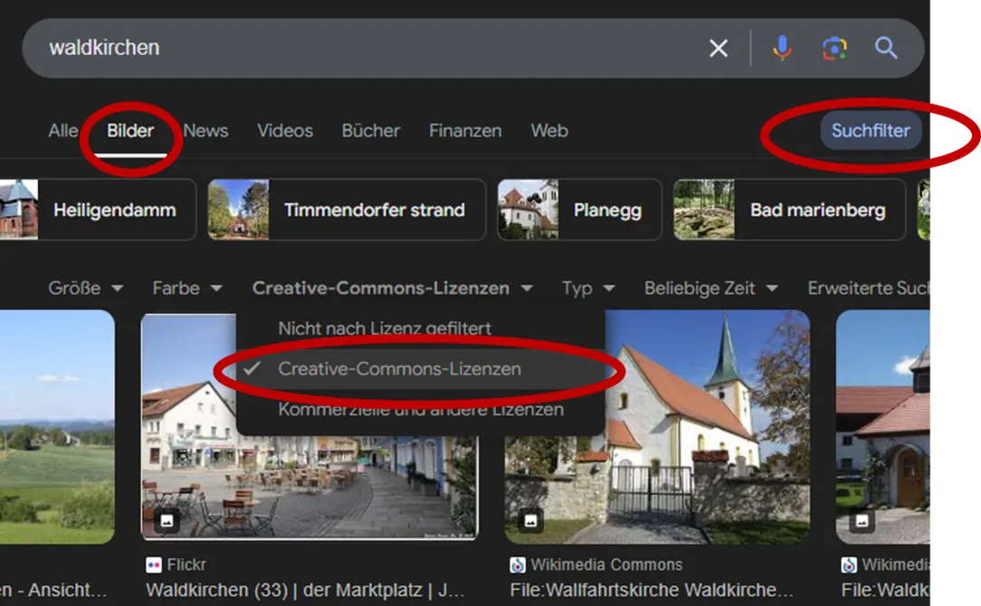 Google Bildersuche mit Creative Commons Filter