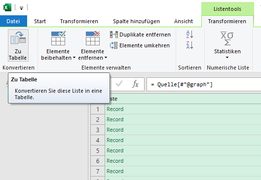 PowerQuery zu Tabelle konvertieren