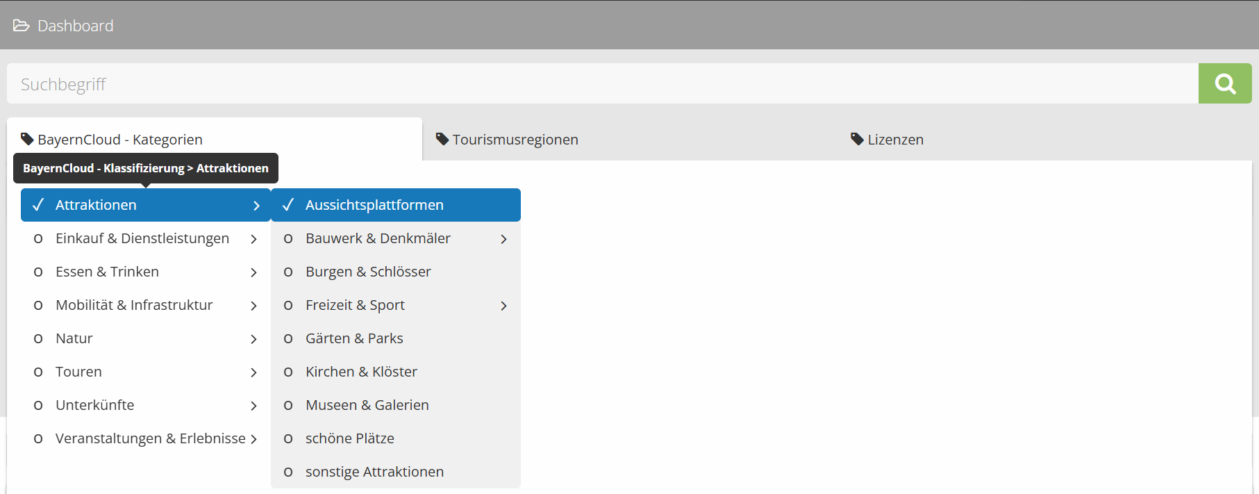 BayernCloud Kategorien Filterung